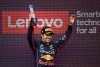 NORTHAMPTON, ENGLAND - JULY 03: Second placed Sergio Perez of Mexico and Oracle Red Bull Racing celebrates on the podium during the F1 Grand Prix of Great Britain at Silverstone on July 03, 2022 in Northampton, England. (Photo by Clive Mason/Getty Images) // Getty Images / Red Bull Content Pool // SI202207030465 // Usage for editorial use only //